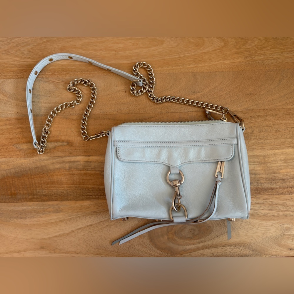 Rebecca Minkoff Womens Mini MAC Crossbody Bag w/ Chainlink Strap Leather Blue OS